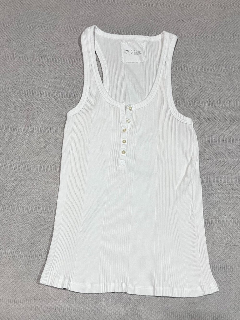 Aerie Womens White Ribbed Henley Racerback Tank Top Size XL Shirt